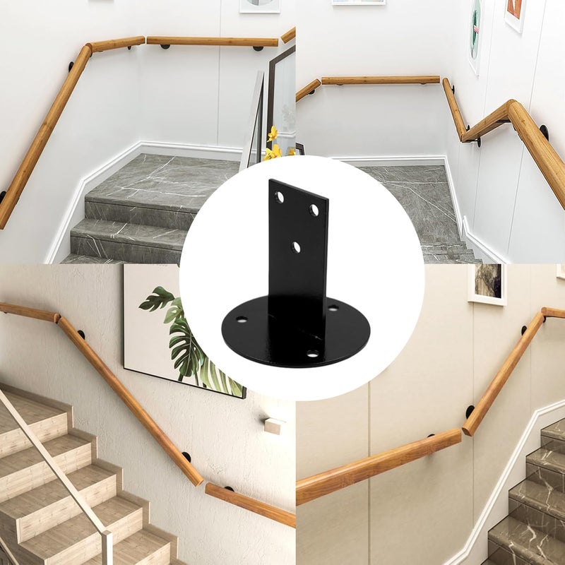 JuneFanwei 2pcs Black Handrail Bracket, Heavy Duty Stainless Steel Handrail Brackets for Staircase Stair Railing with Screws - Image 4